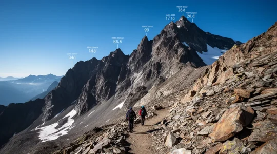 Escursionisti in alta montagna sopra i 2500 metri con attrezzatura professionale