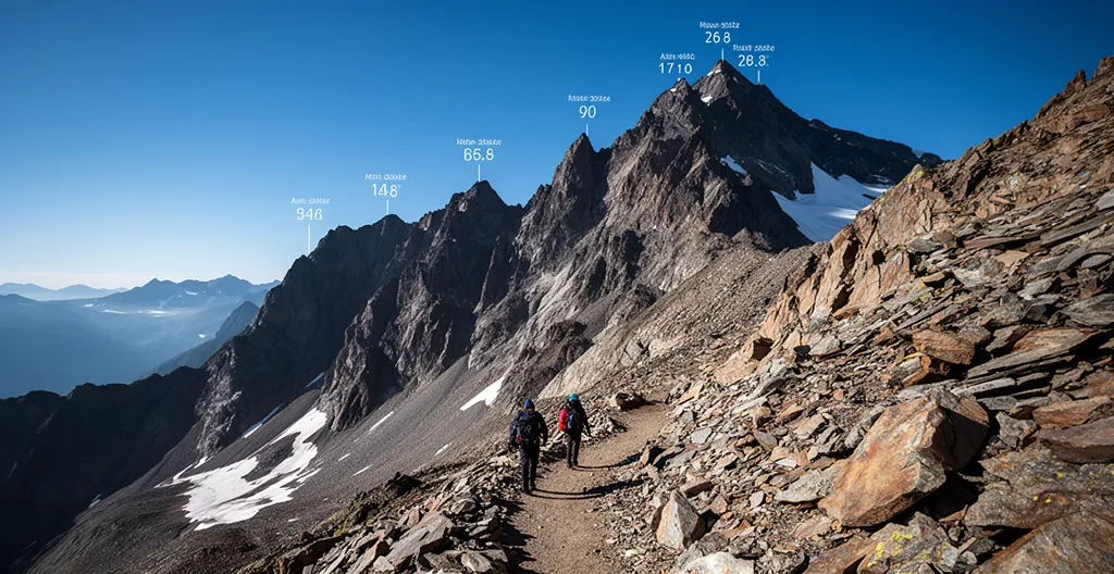 Escursionisti in alta montagna sopra i 2500 metri con attrezzatura professionale