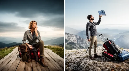 Confronto visivo tra viaggio organizzato e indipendente con gruppi di viaggiatori
