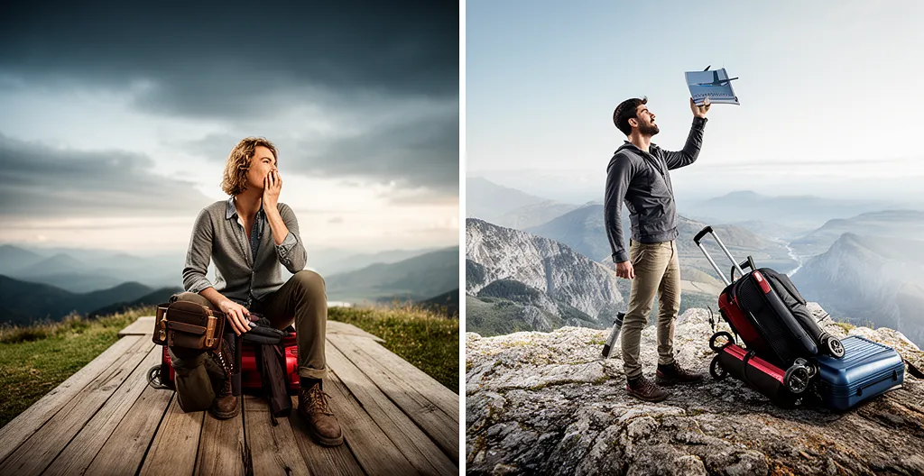 Confronto visivo tra viaggio organizzato e indipendente con gruppi di viaggiatori