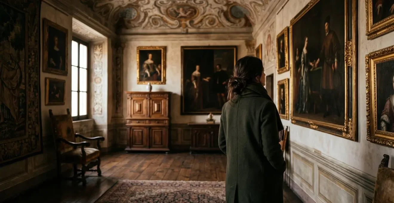 Interno di una casa-museo storica con mobili d'epoca e opere d'arte