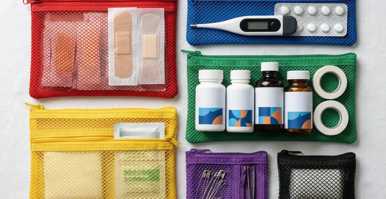 Kit medico da viaggio per bambini organizzato in moduli colorati