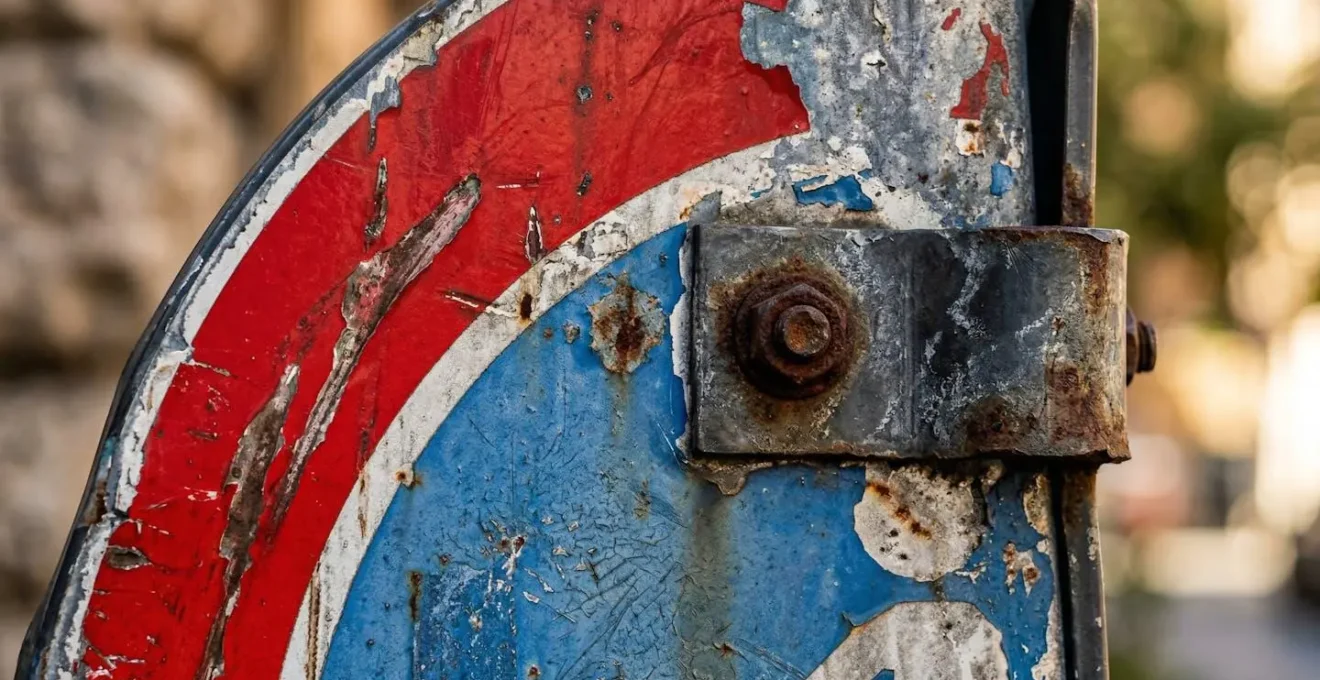 Dettaglio macro della segnaletica ZTL italiana con indicazioni di varco