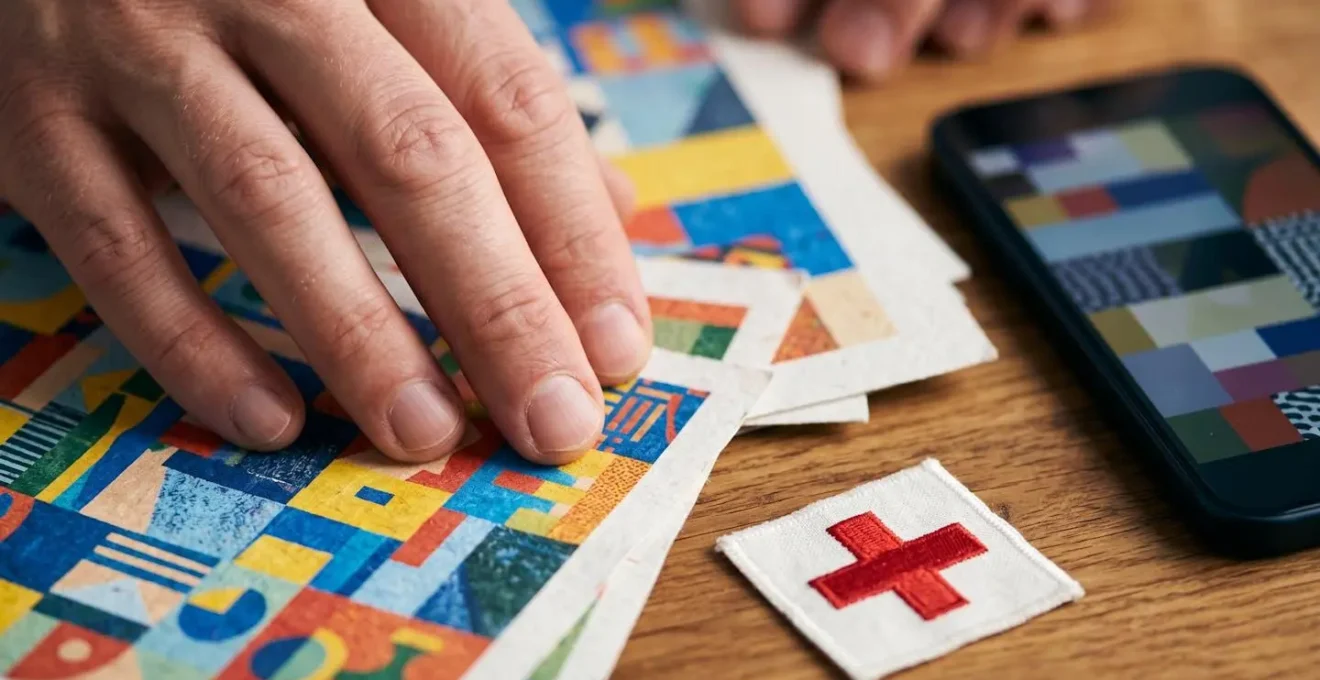 Mani che organizzano documenti assicurativi con telefono per assistenza d'emergenza